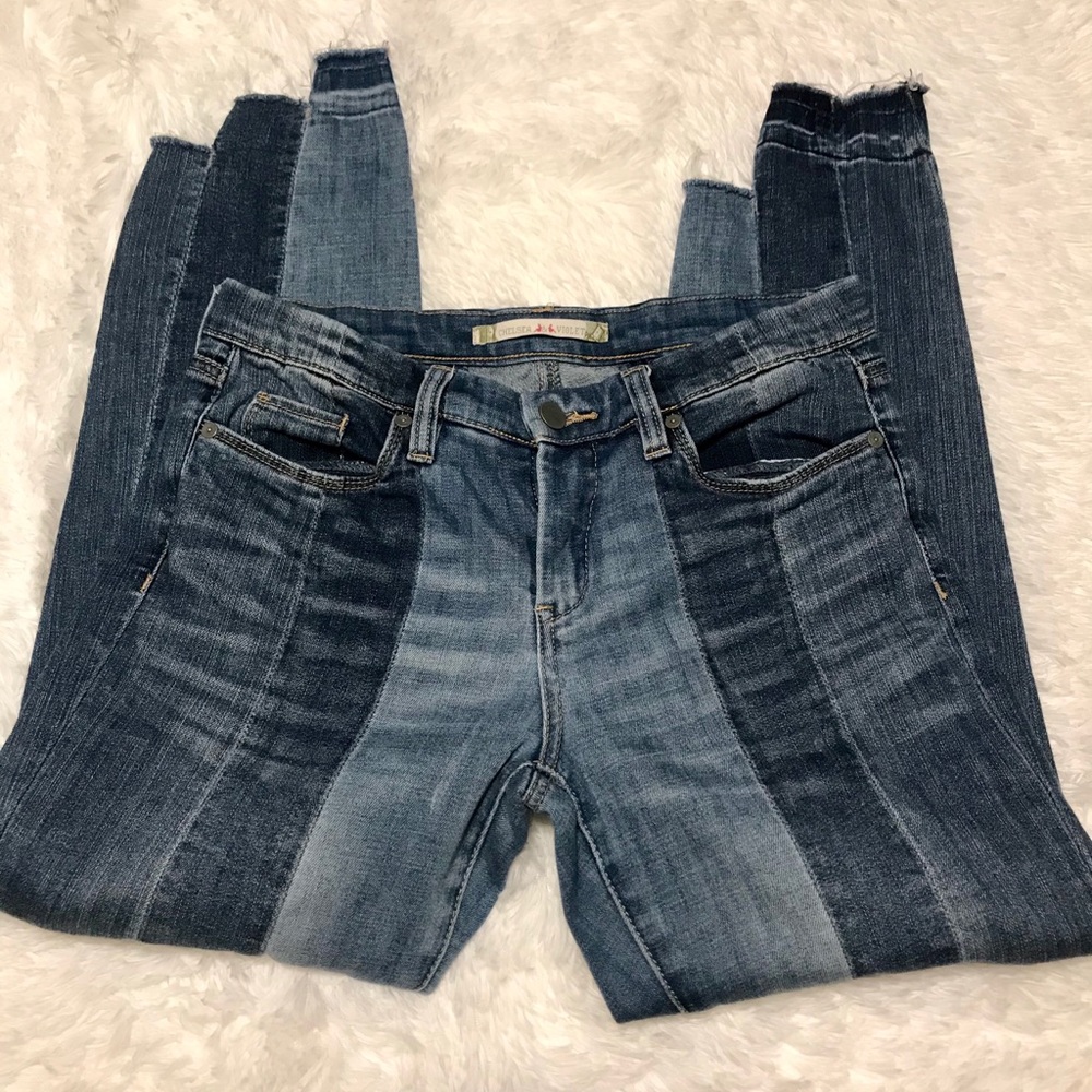 Chelsea and Violet Jeans with raw uneven hem